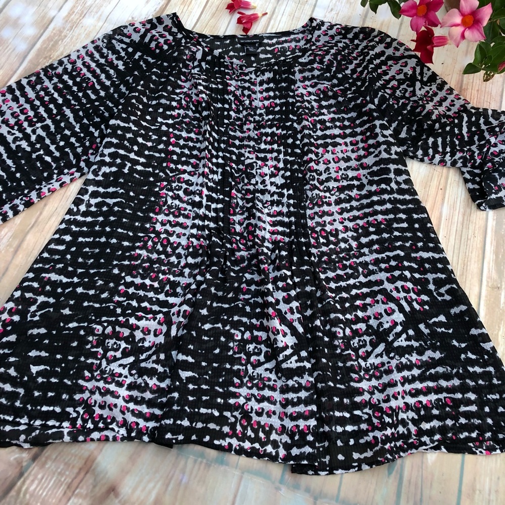 Lane Bryant black pink cool blouse somewhat sheer